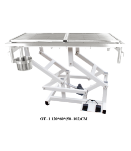 Operation Table 304 Stainless Steel, With Moveable Grid, With Foot Controller, With Waste Bin Length 120 Cms X Width 60 Cms X Height 58-100 Cms