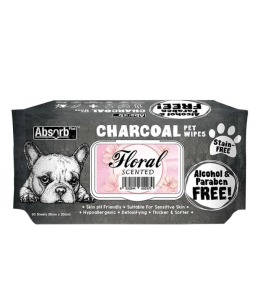 Absolute Pet Absorb Plus Charcoal Pet Wipes Floral 80 sheets