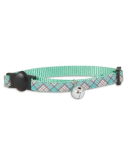 PETMATE ADJUSTABLE CAT COLLAR 3/8"X8-12" PLAID TEAL