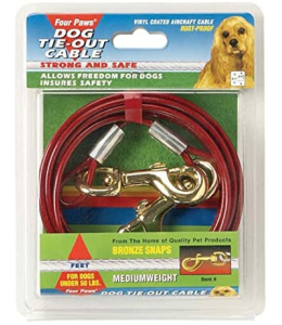 Four Paws Vinyl Coated Steel Cable Dog Tie Out - Medium Weight 15 ft.