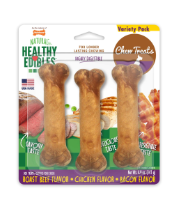 Nylabone Healthy Edibles Longer Lasting Roast Beef-Chicken-Bacon Variety Triple Pack Blister Card Regular