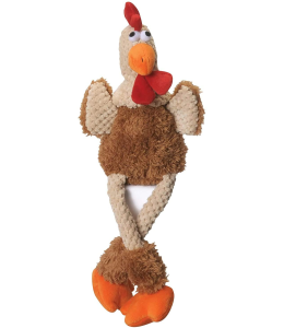 goDog® Checkers™ Skinny Brown Rooster with Chew Guard Technology™ Durable Plush Squeaker Dog Toy, Brown, Large