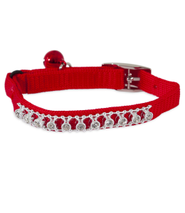 PETMATE CAT ELASTIC COLLAR 3/8 X 8-10" RED BLING