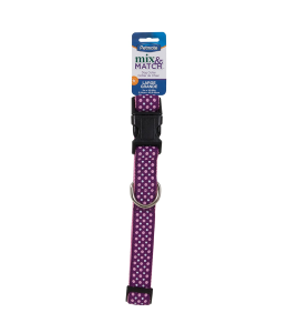 ASPEN PET RIBBON OVERLAY DOG COLLAR 5/8"X10-14" DOTS PINK