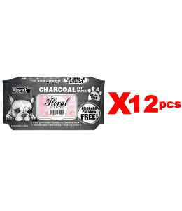 Absolute Pet Absorb Plus Charcoal Pet Wipes Floral 80 sheets -(1Box 12pcs)