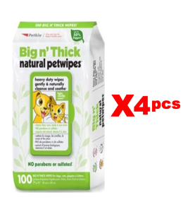 Petkin Big N' Thick Natural Petwipes 100ct (1box 4pcs)