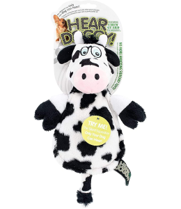 HEAR DOGGY!® Flattie Cow with Chew Guard Technology™ and Silent Squeak Technology™ Plush Dog Toy