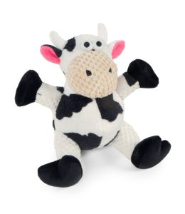 goDog Checkers™ Sitting Cow with Chew Guard Technology™ Durable Plush Dog Toy, Mini (Just For Me™)