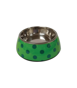 NutraPet Applique Melamine Round Bowl Green & Blue Polka M:17.5 * 6.5 cms 350/11.8 ml/oz