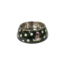 NutraPet Applique Melamine Round Bowl BLack & White Polka M:17.5 * 6.5 cms 350/11.8 ml/oz