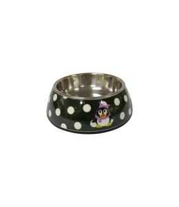 NutraPet Applique Melamine Round Bowl BLack & White Polka M:17.5 * 6.5 cms 350/11.8 ml/oz