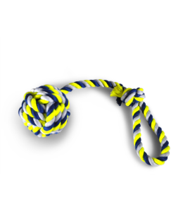 Vadigran Cotton rope+handle + ball Ø10,5cm blue-yellow 54cm