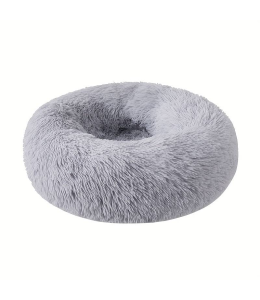 Grizzly Velor Plush Round Bed Grey Small - 50 x 15cm