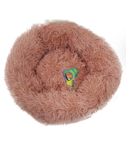Grizzly Velor Plush Round Bed Beige Pink Small - 50 x 15cm
