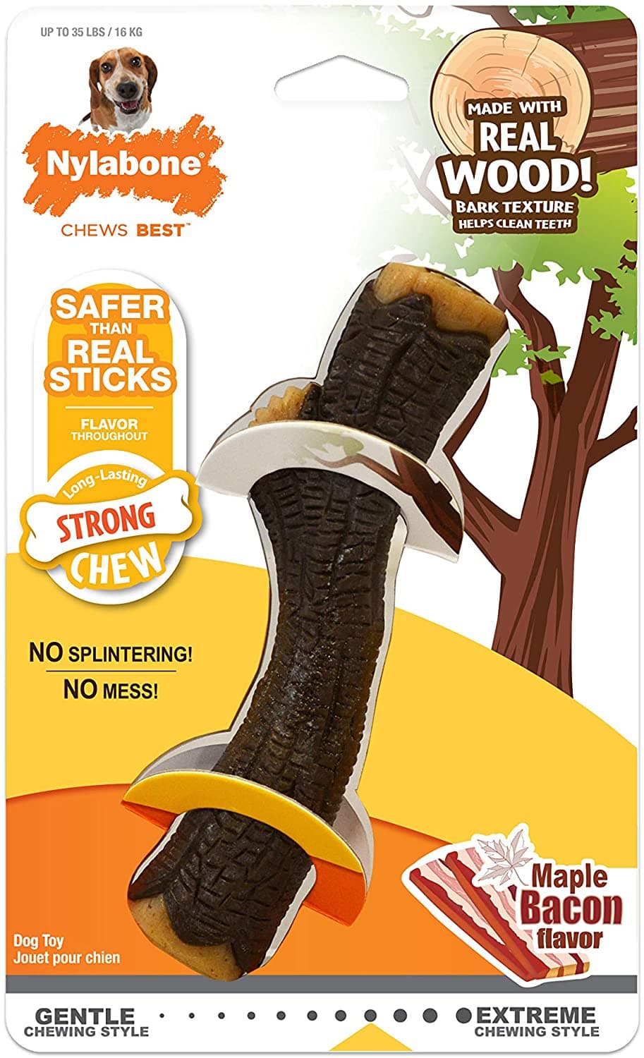 Nylabone Strong Chew Stick - Real Wood with Maple Bacon Wolf