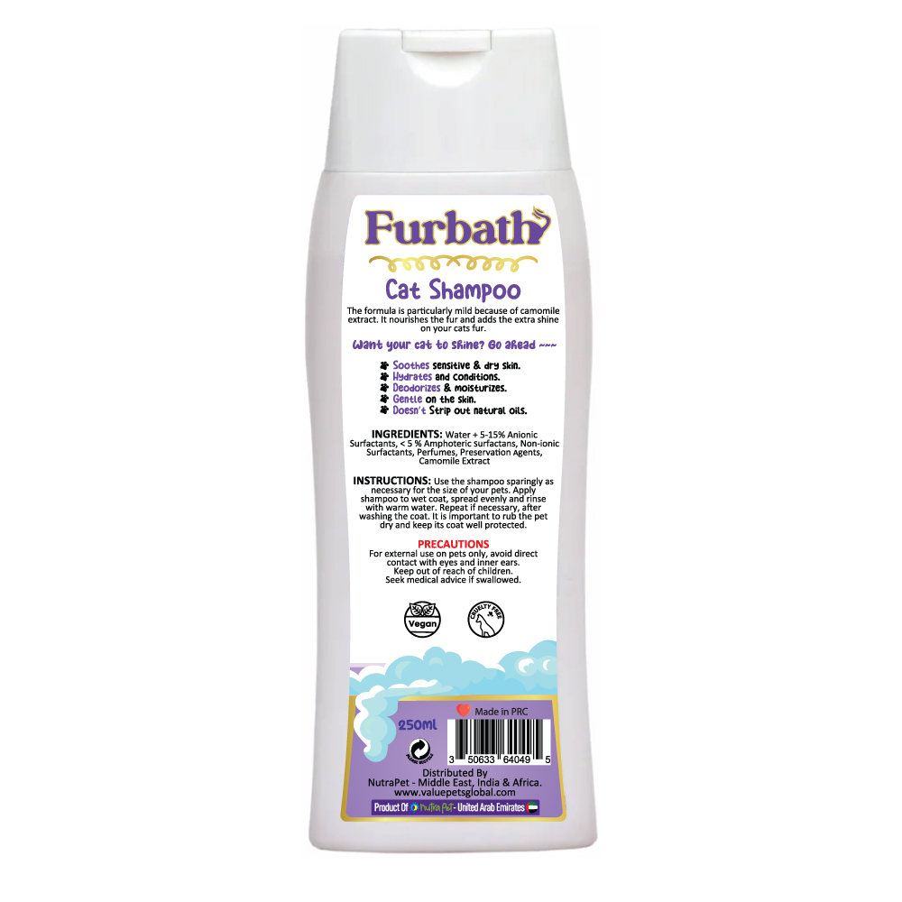 Furbath Cat Walk Shampoo with Camomile Extract for Cats with Short and Long Hairs - 250ml