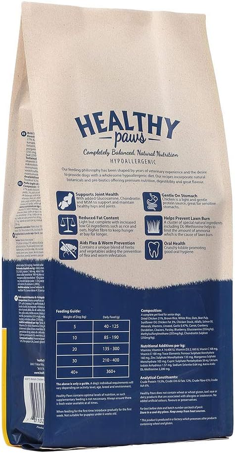 Healthy Paws British Free-Run Chicken & Brown Rice Senior/Light 2kg