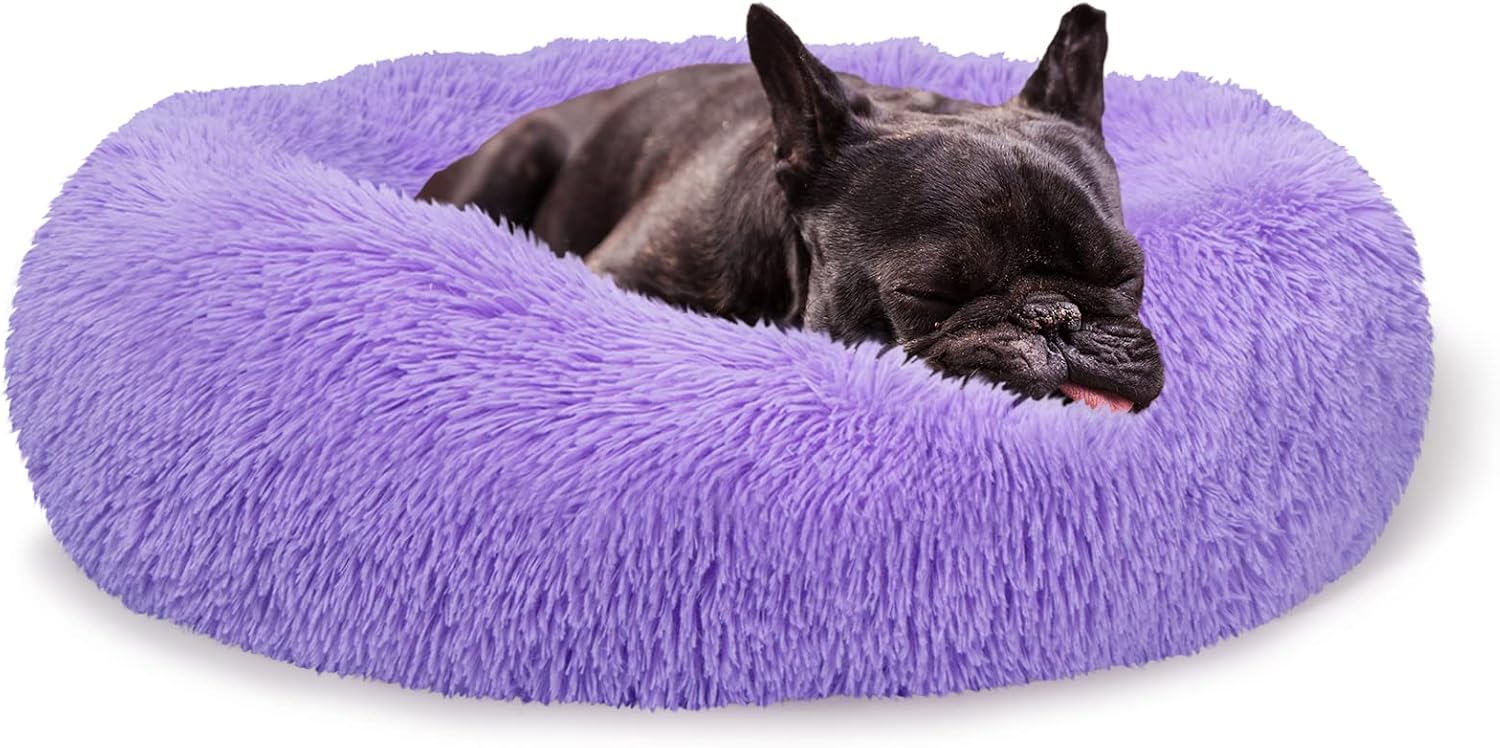 Grizzly Velor Round Plush Purple Dog Bed Small - 50 x 15cm