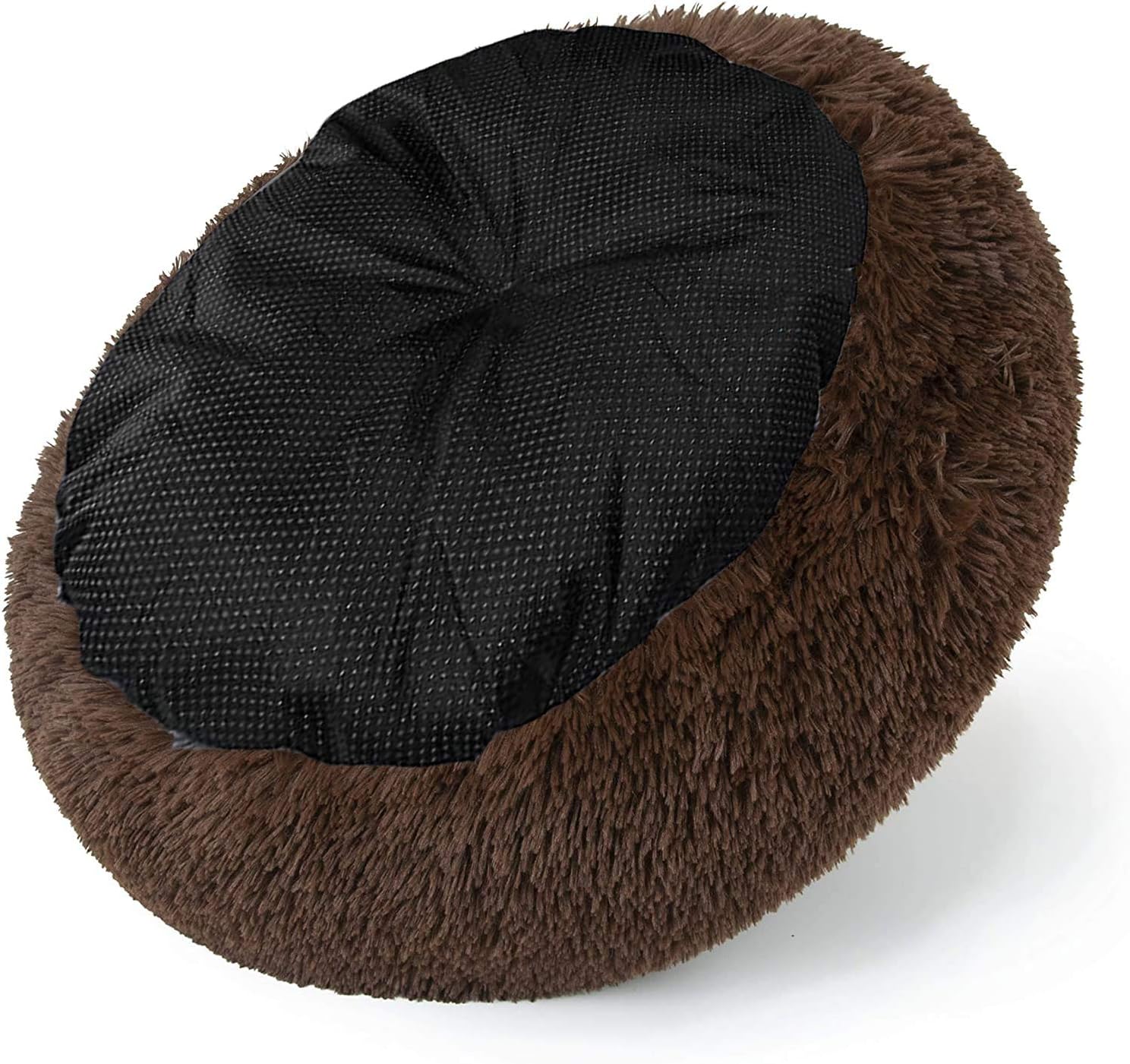 Grizzly Velor Round Plush Dark Brown Dog Bed Small - 50 x 15cm