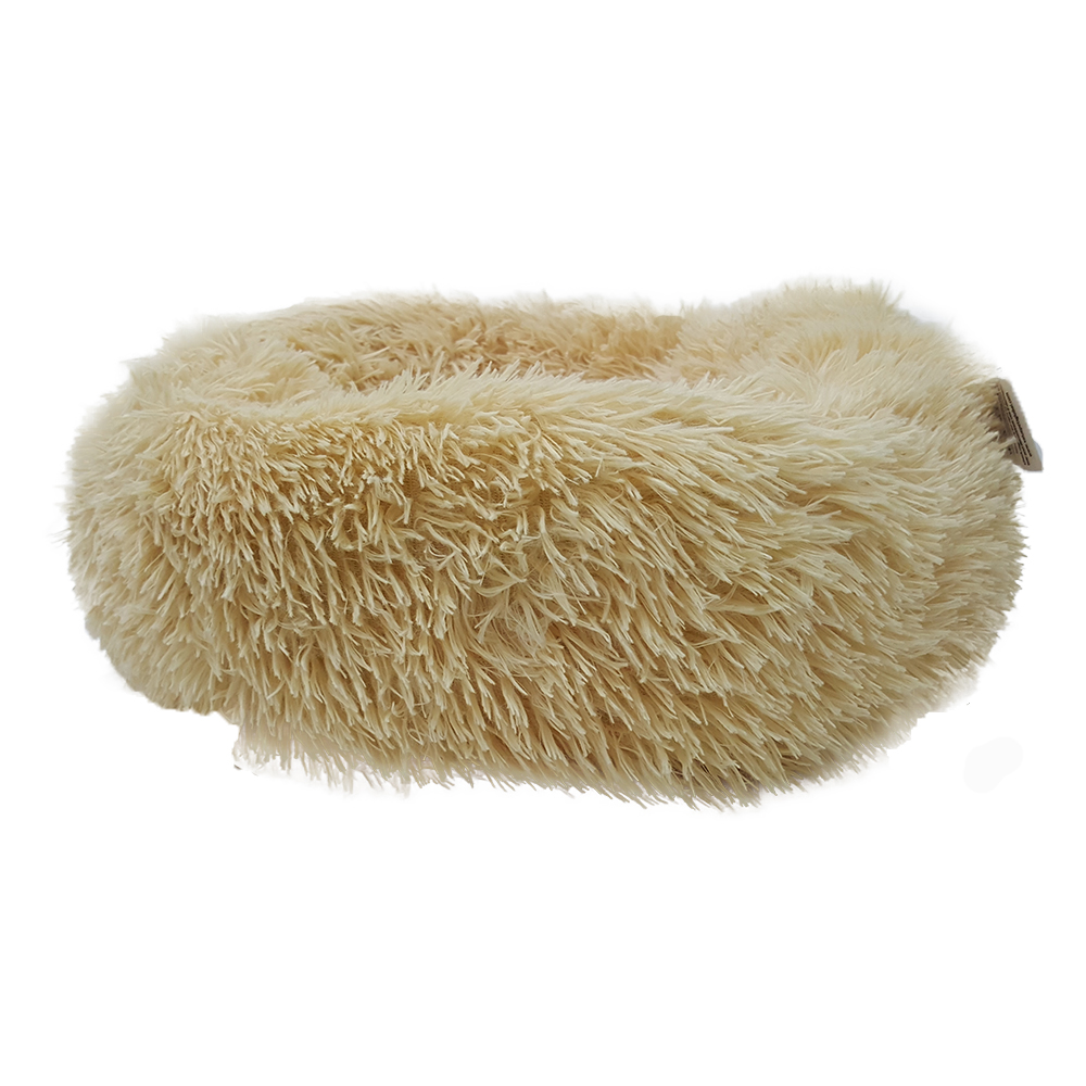 Grizzly Velor Round Plush Light Beige Dog Bed Small - 50 x 15cm