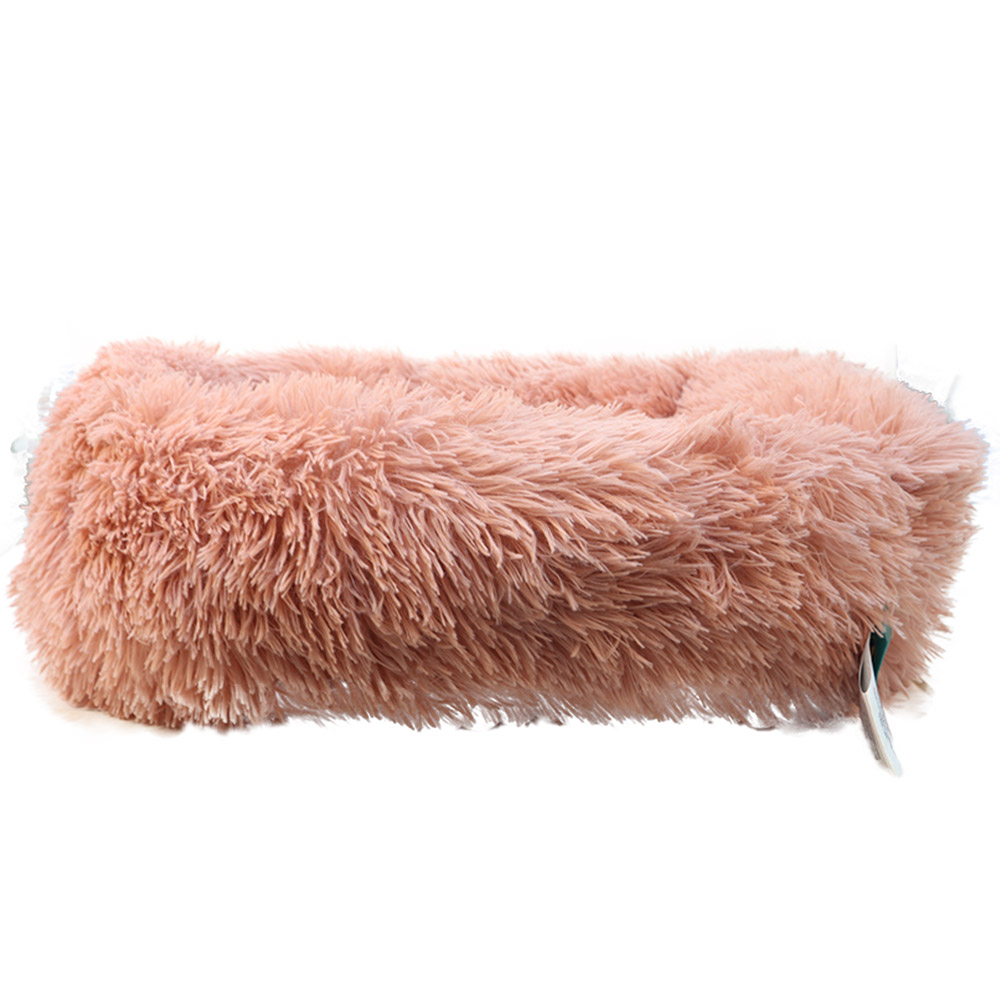 Grizzly Velor Round Plush Beige Pink Dog Bed Small - 50 x 15cm