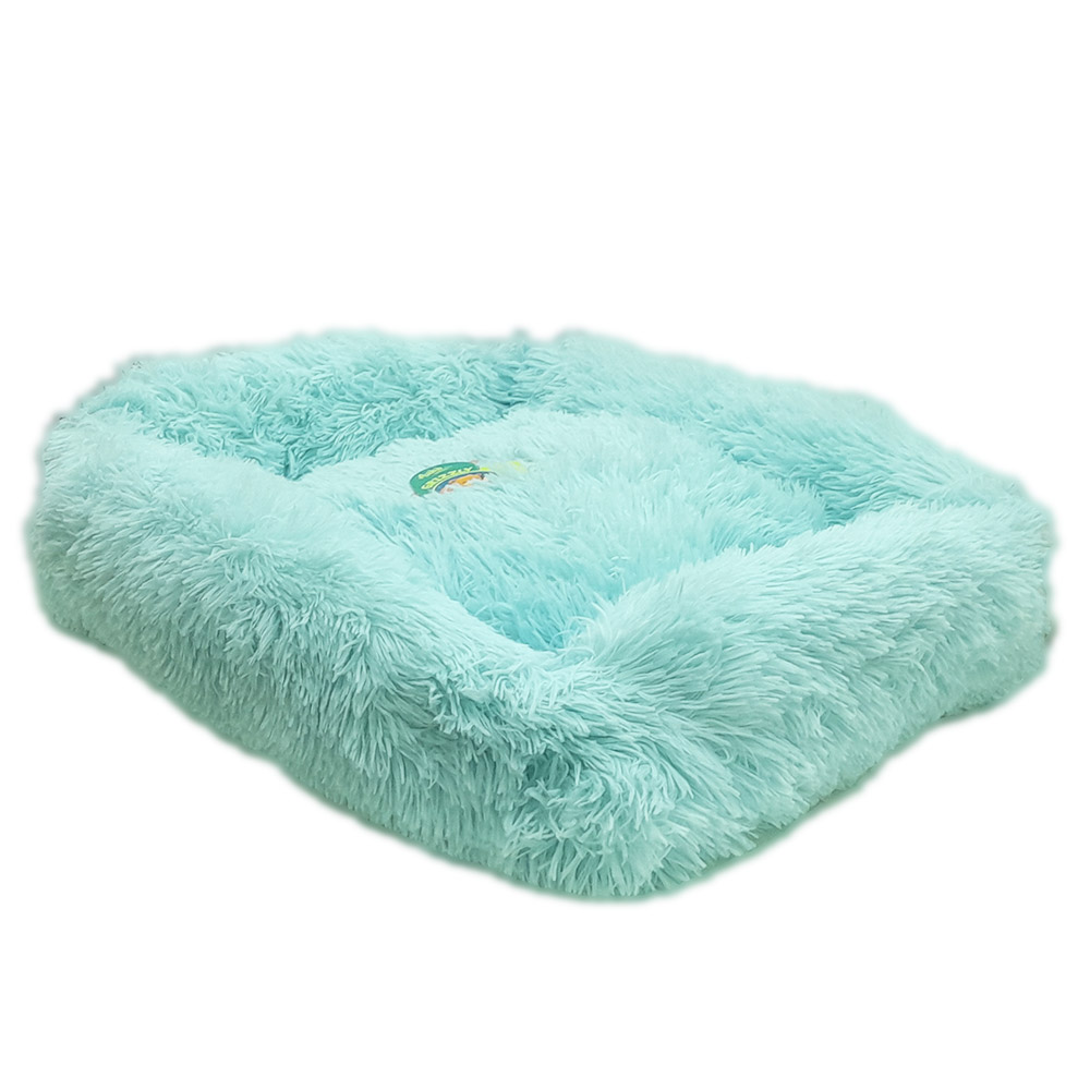 Grizzly Velor Round Plush Blue Dog Bed  Small - 50 x 15cm