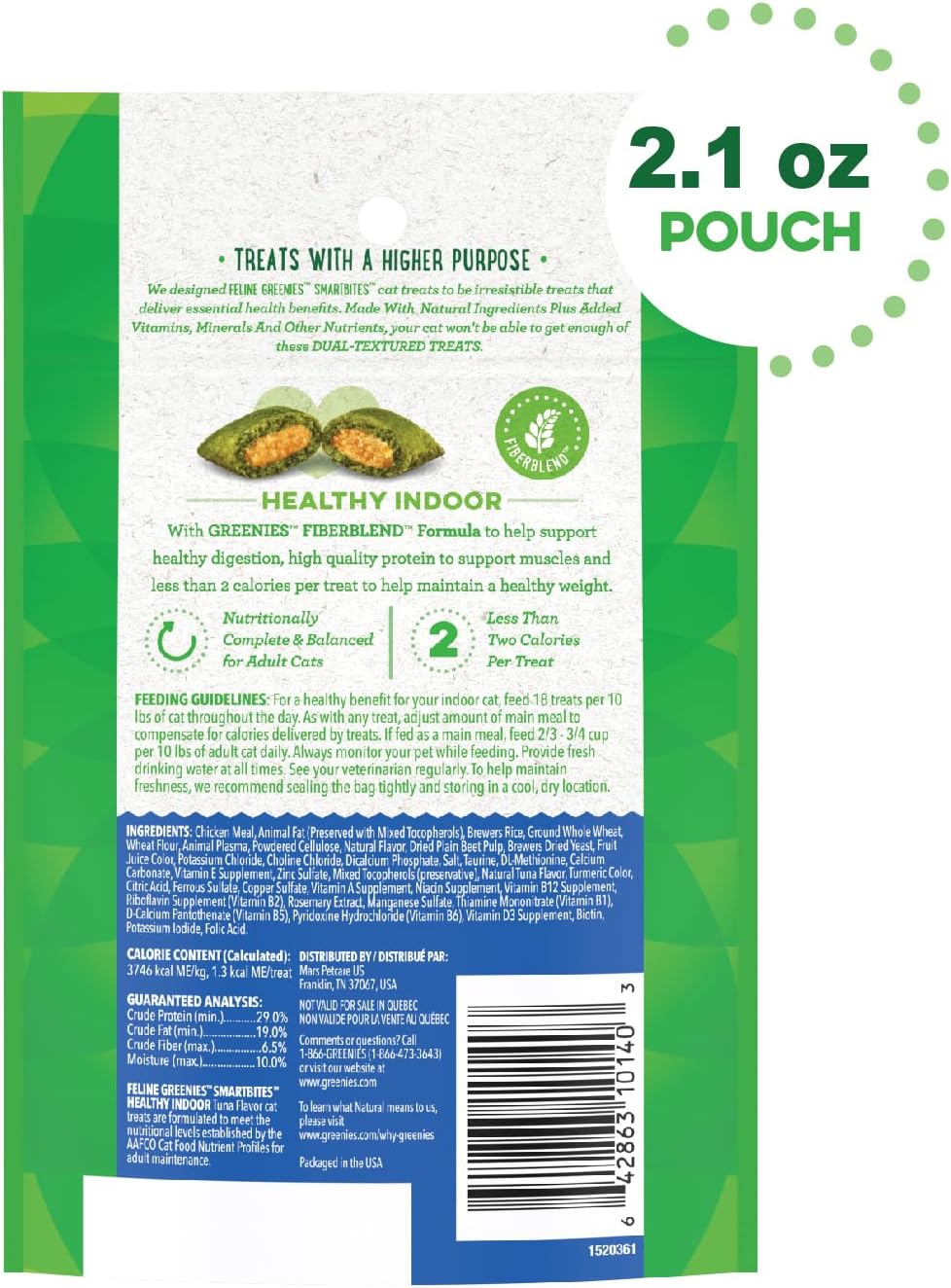 Greenies Feline Smartbites Treats Tuna Flavour Healthy Indoor Cat Treats 60g - 2.1 oz.