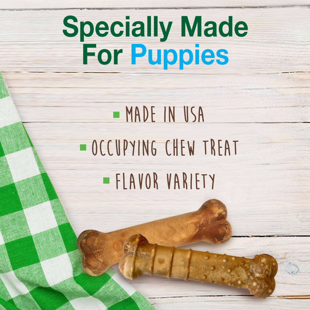 Nylabone Healthy Edibles Puppy Starter Kit (Bacon, Roast Beef, Turkey & Apple) 3Ct Card Petite Edible