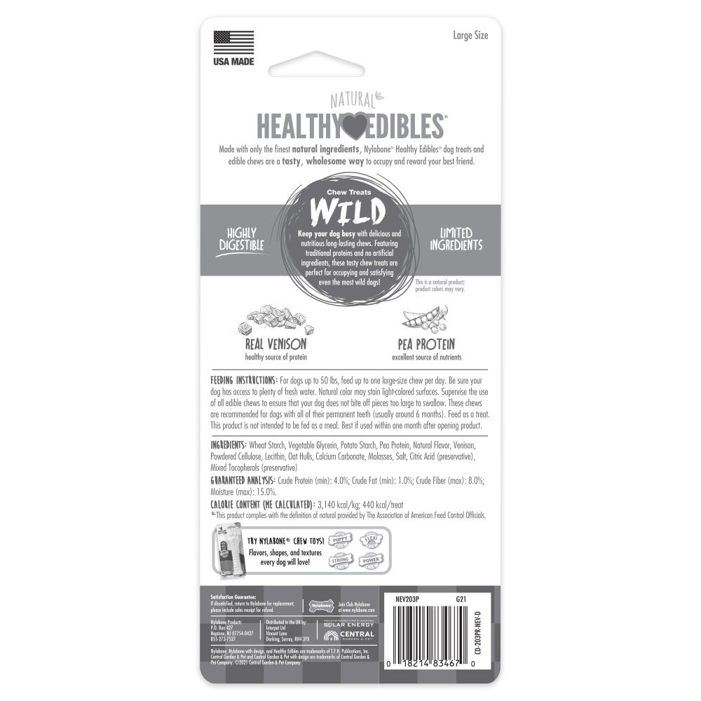Nylabone Healthy Edibles Wild Venison 1Ct Card Large Edible Treats