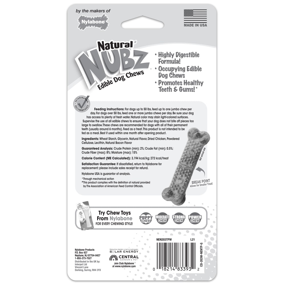 Nylabone Nubz Chicken 2Ct Card (In Shelf Tray) Jumbo Edible Treats