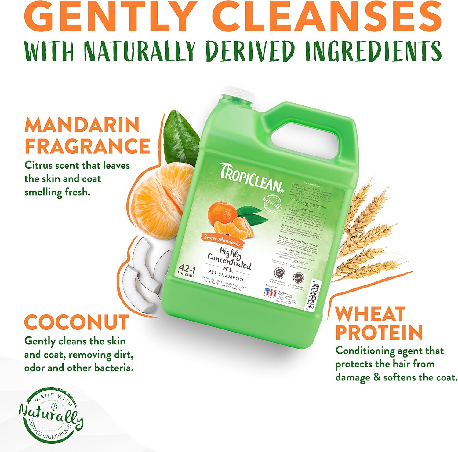 TropiClean Sweet Mandarin High Concentrate Shampoo for Pets, 1 gallon