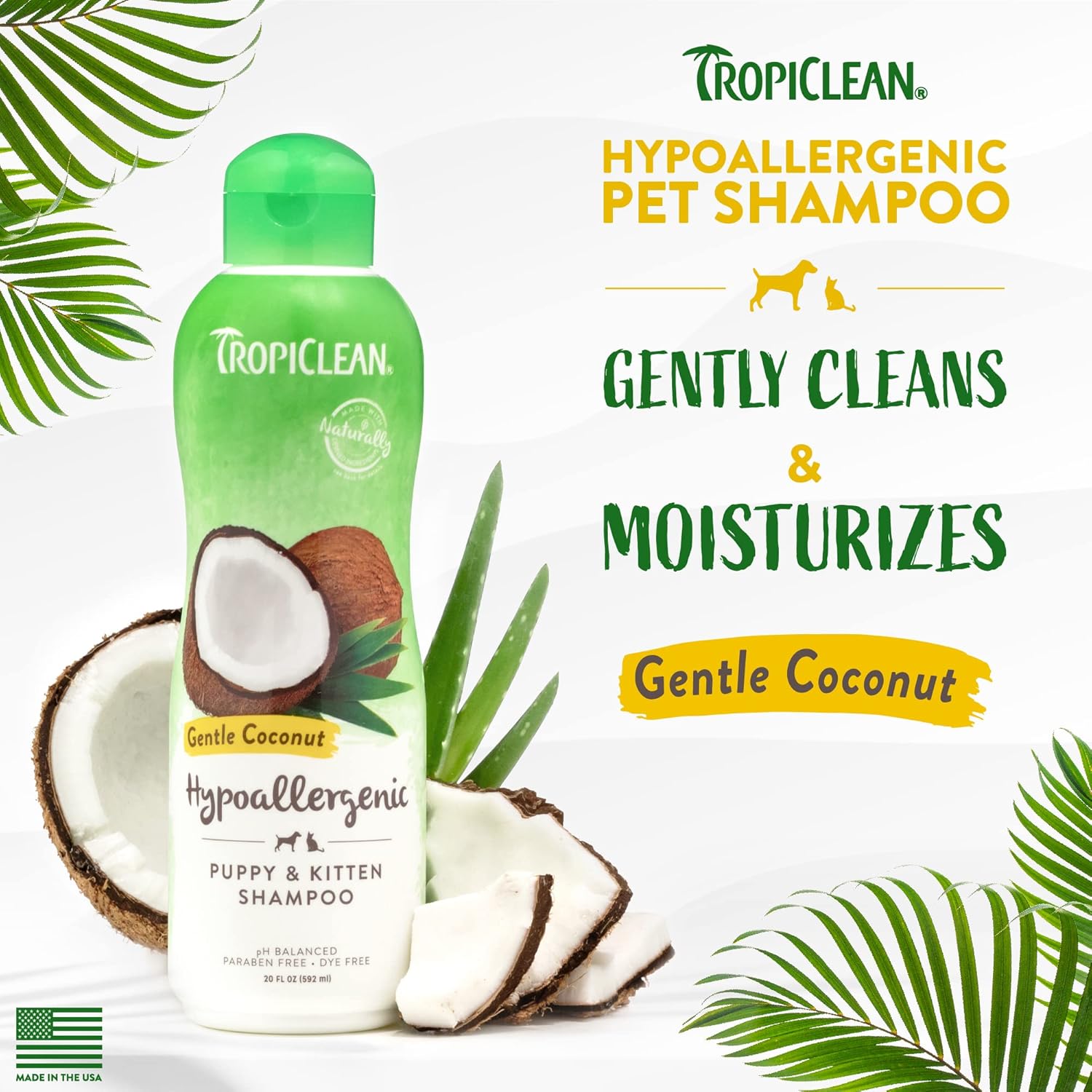 TropiClean Gentle Coconut Hypoallergenic Puppy & Kitten Shampoo, 20oz