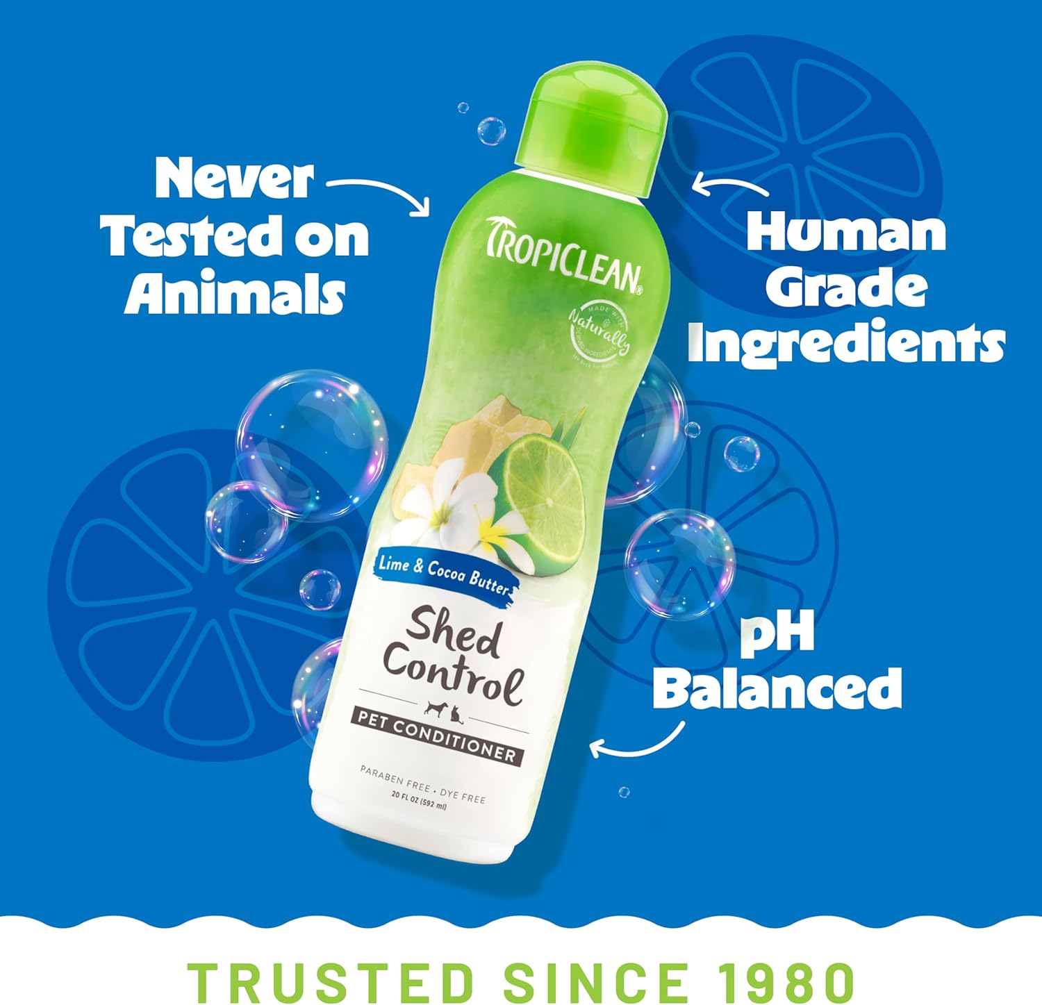 TropiClean Lime & Cocoa Butter Shed Control Conditioner for Pets, 20oz