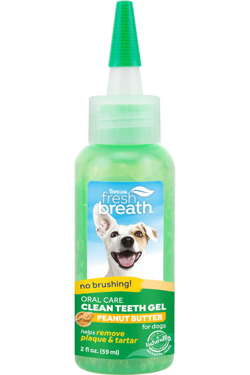 TropiClean Fresh Breath No Brushing Peanut Butter Flavor Clean Teeth Dental & Oral Care Gel for Dogs, 2oz