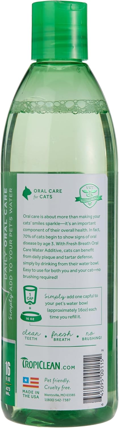 TropiClean Fresh Breath Dental Health Solution for Cats, 16oz
