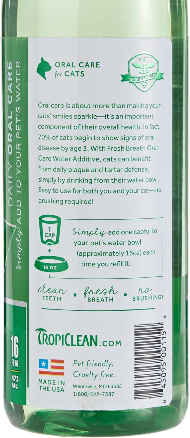 TropiClean Fresh Breath Dental Health Solution for Cats, 16oz