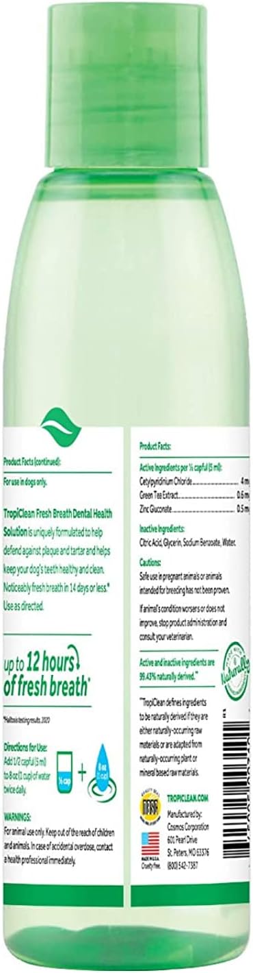 TropiClean Fresh Breath Dental Health Solution for Dogs, 16oz
