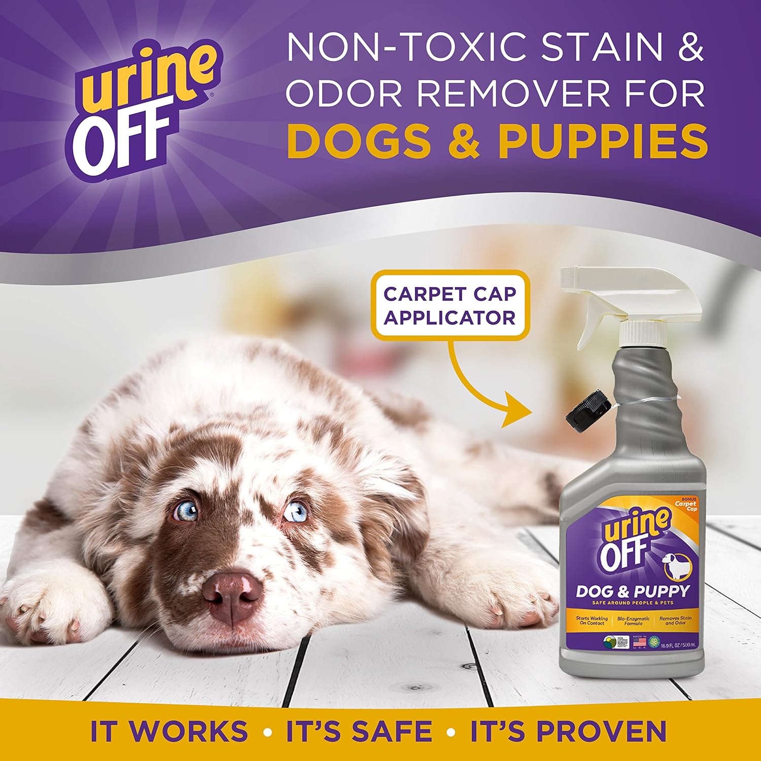 Urine OFF Dog & Puppy Hard Surface Sprayer with Carpet Applicator Cap for Cats 16.9oz