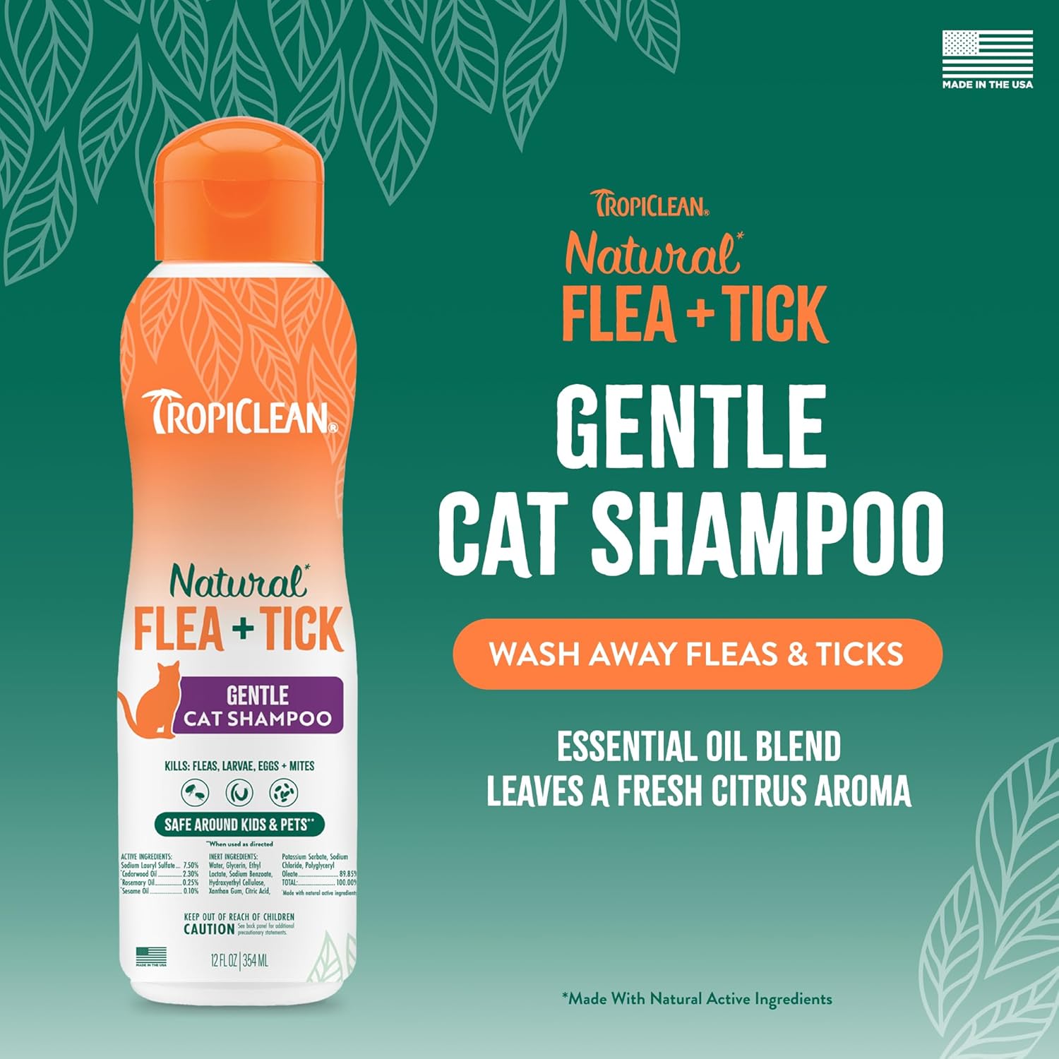 TropiClean Natural Flea + Tick Gentle Cat Shampoo, 12oz