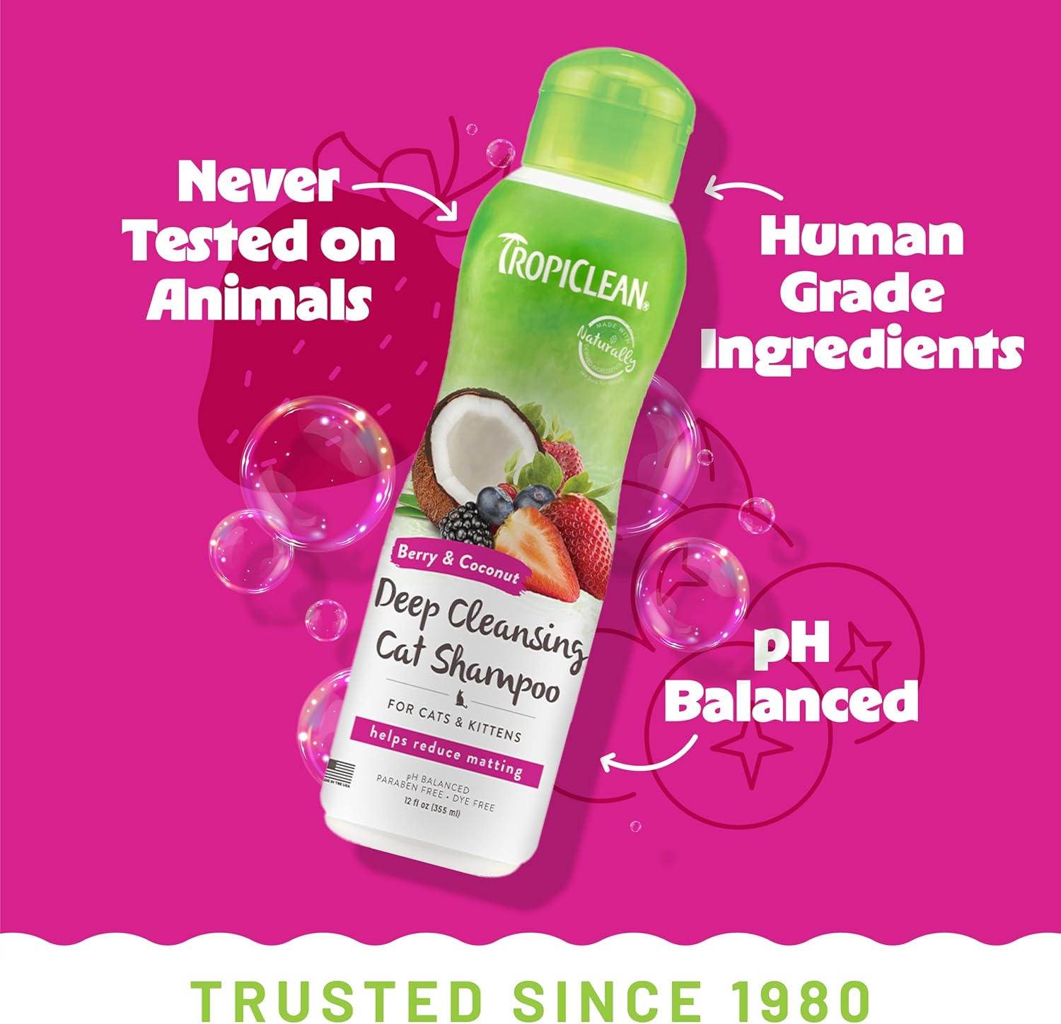 TropiClean Berry & Coconut Deep Cleansing Shampoo for Cats and Kittens, 12oz