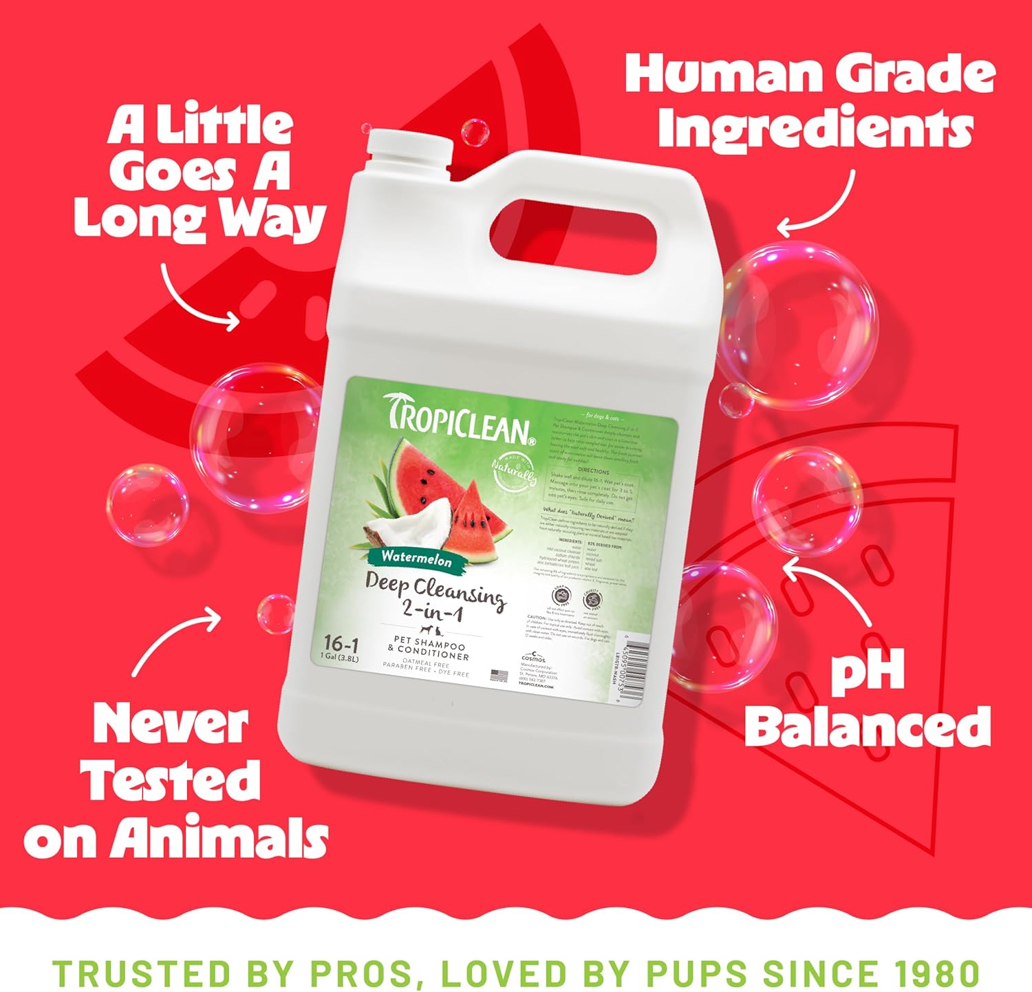 TropiClean Watermelon Refreshing 2-in-1 Pet Shampoo & Conditioner for pets, 1 gallon