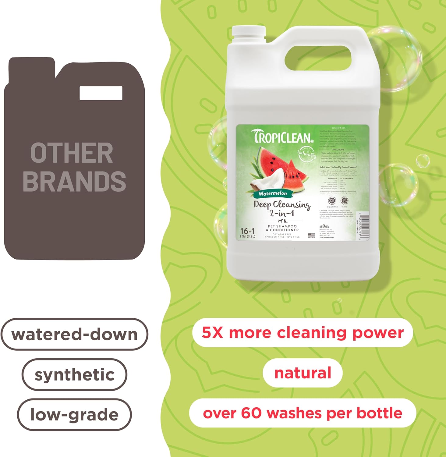 TropiClean Watermelon Refreshing 2-in-1 Pet Shampoo & Conditioner for pets, 1 gallon