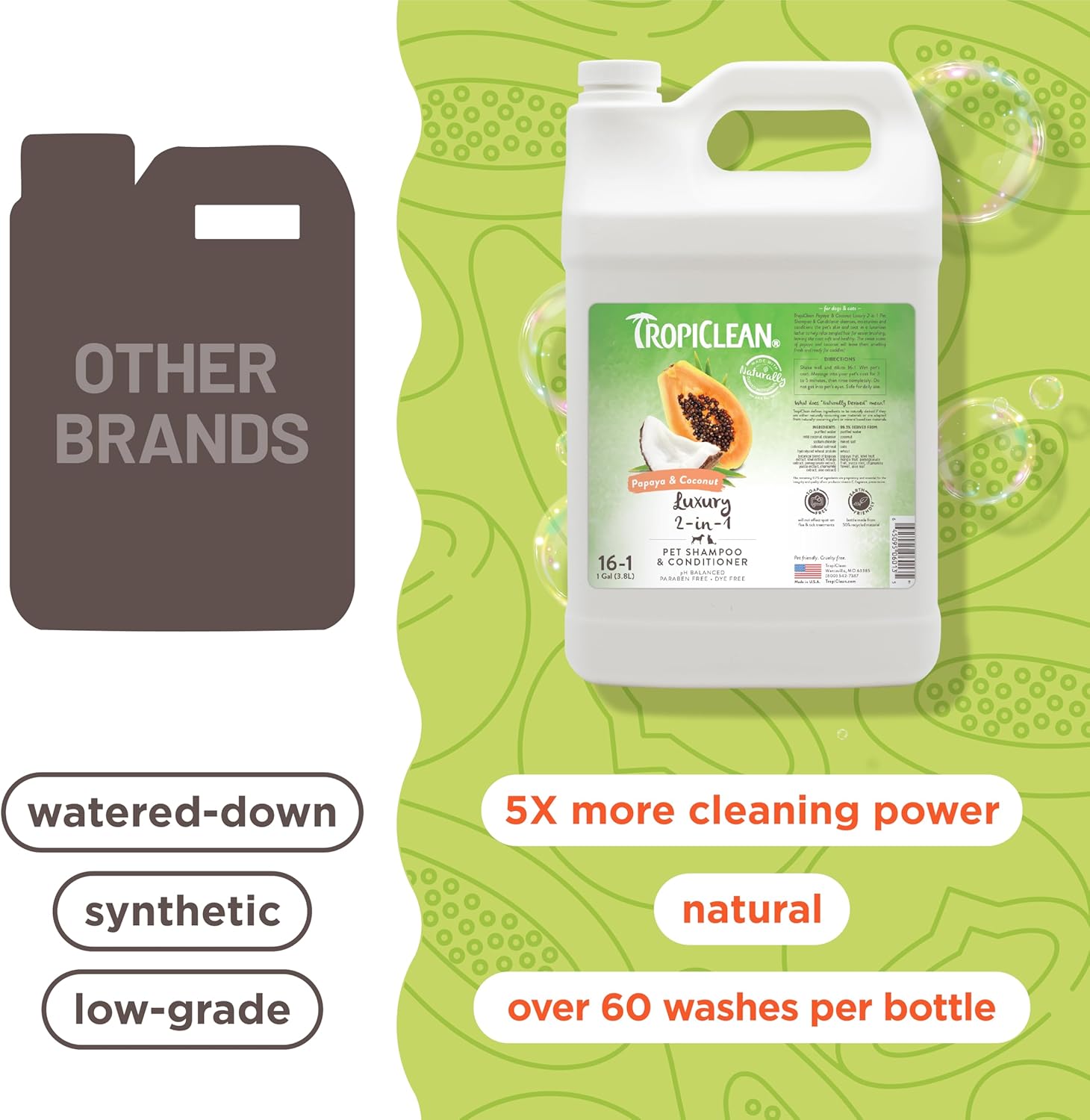 TropiClean Papaya & Coconut Luxury 2-in-1 Shampoo and Conditioner for Pets, 1 gallon