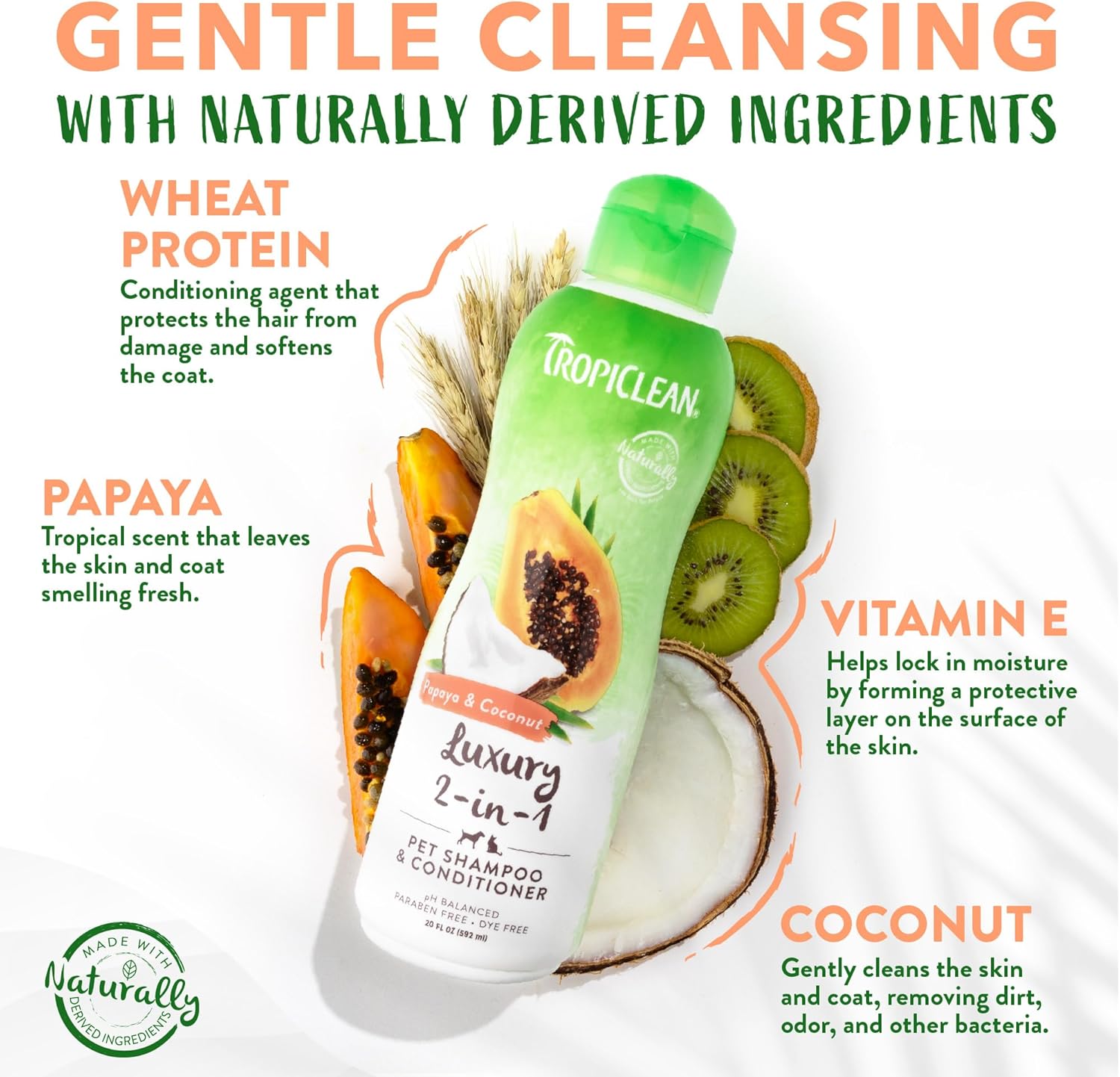 TropiClean Papaya & Coconut Luxury 2-in-1 Shampoo and Conditioner for Pets, 20oz