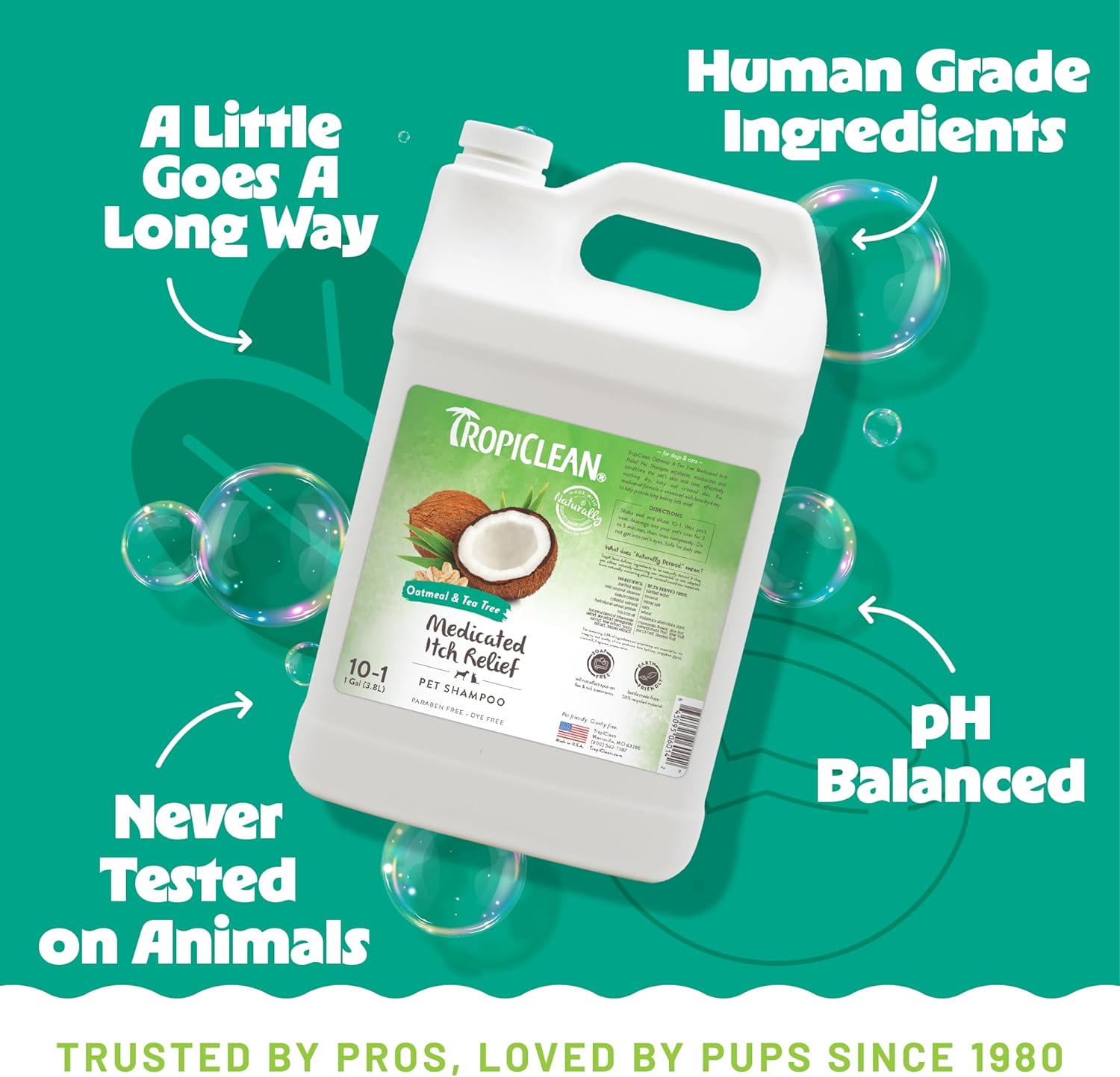 TropiClean Oatmeal & Tea Tree Medicated Itch Relief Shampoo for Pets, 1 gallon