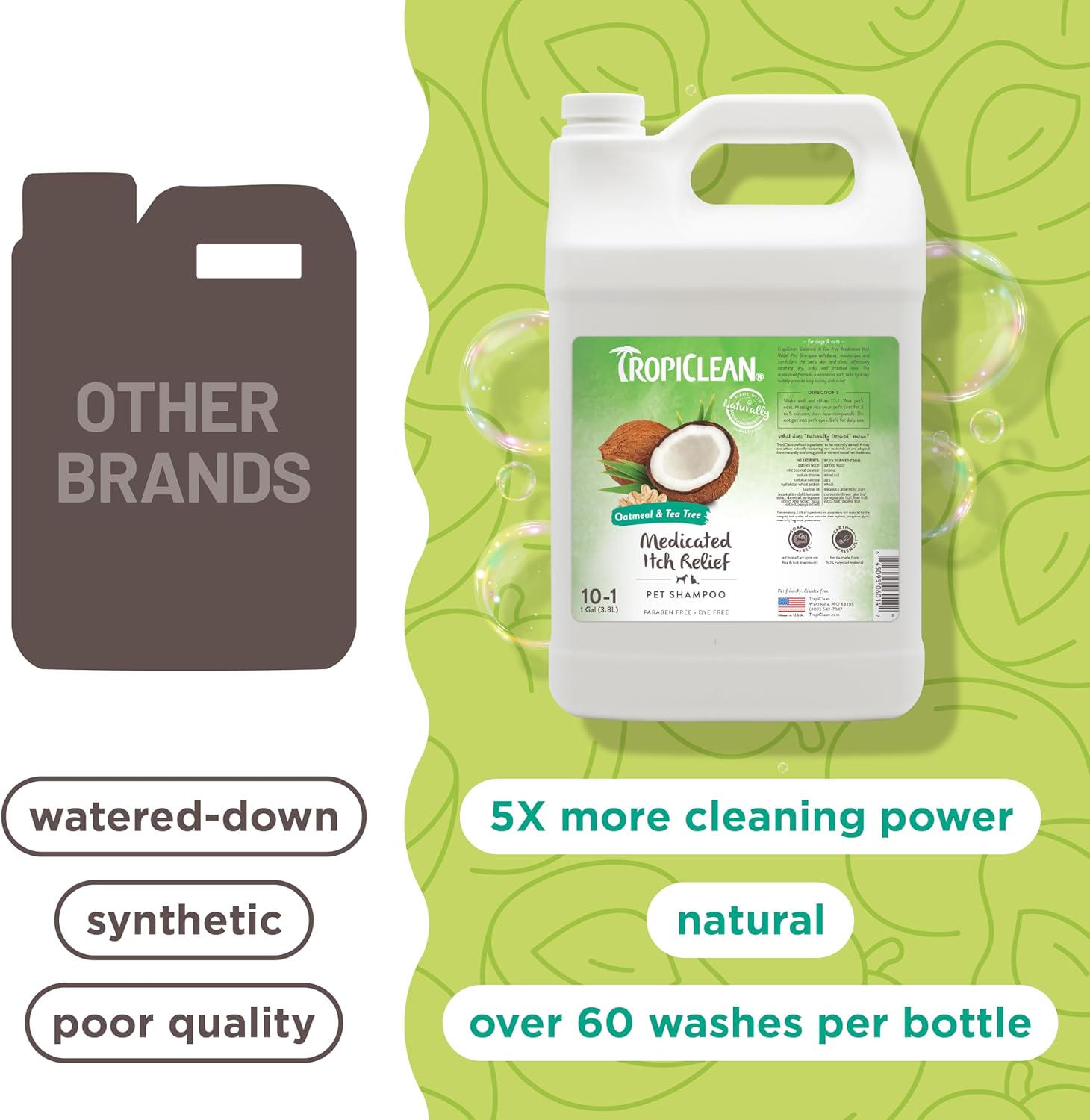 TropiClean Oatmeal & Tea Tree Medicated Itch Relief Shampoo for Pets, 1 gallon