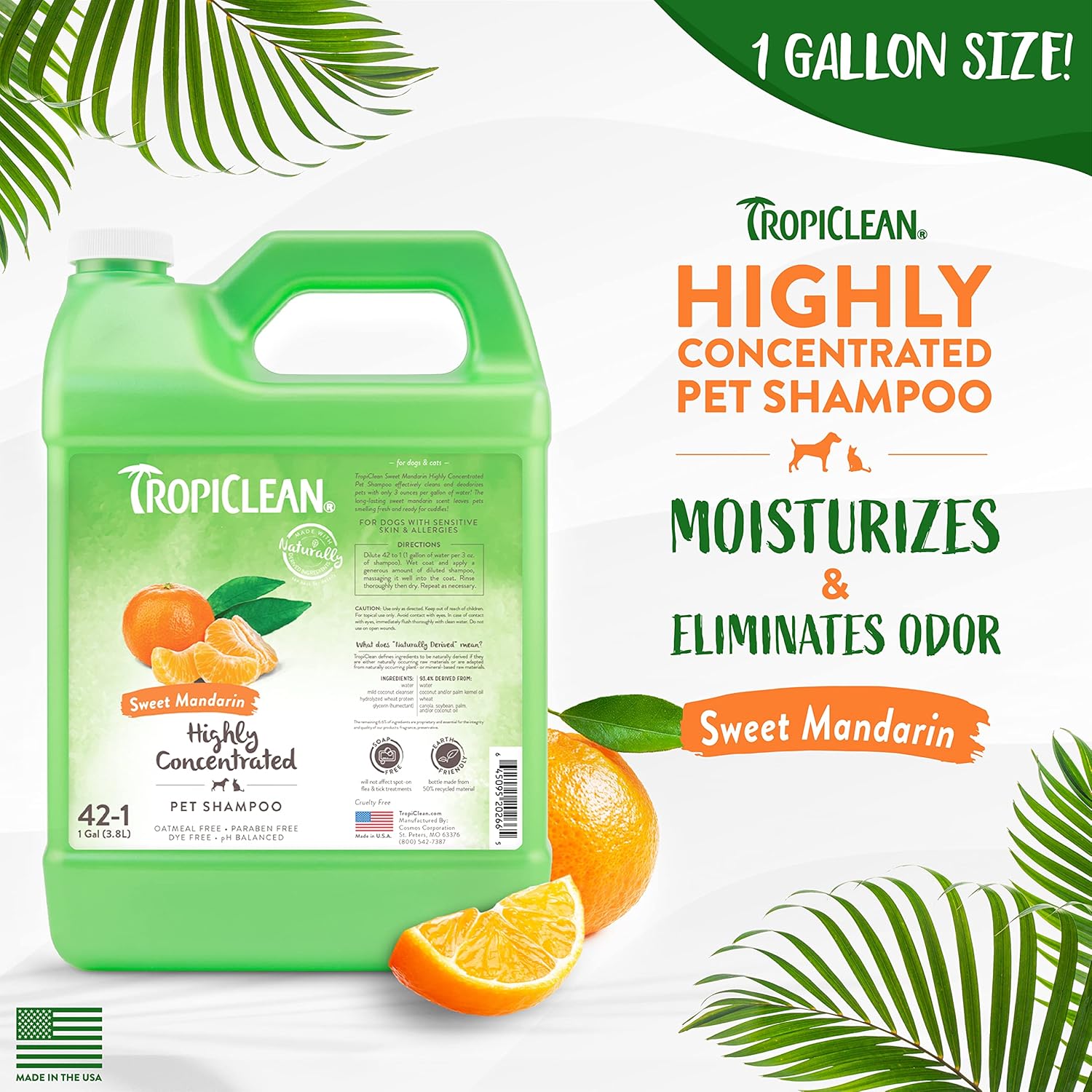 TropiClean Sweet Mandarin High Concentrate Shampoo for Pets, 1 gallon