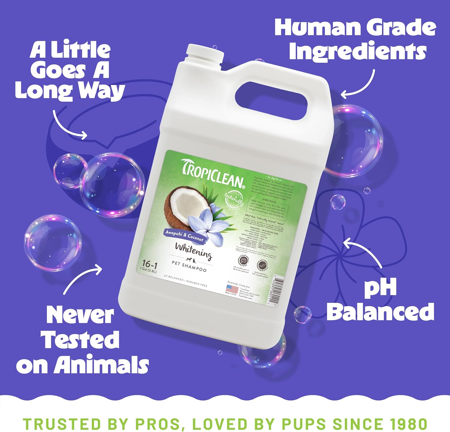 TropiClean Awapuhi & Coconut Whitening Shampoo for Pets, 1 gallon