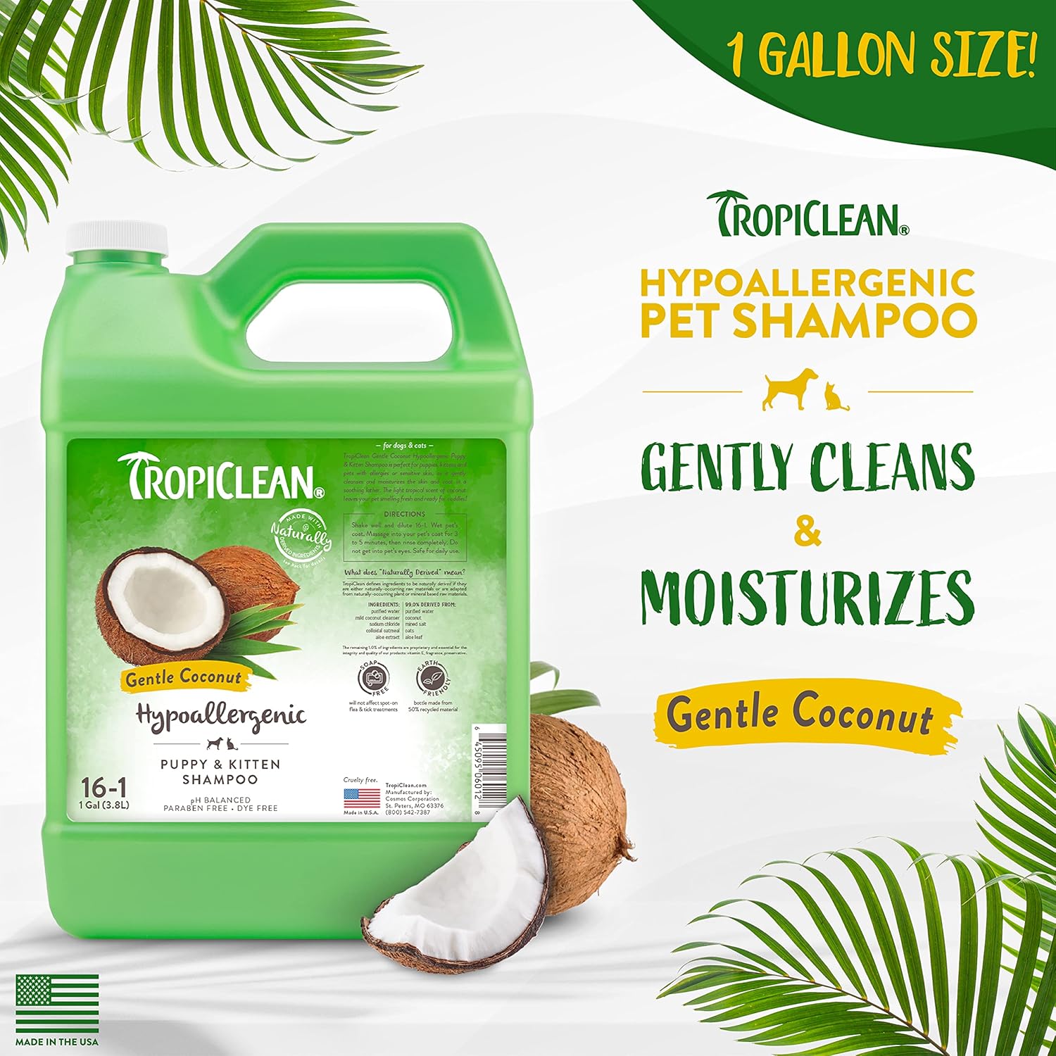 TropiClean Gentle Coconut Hypoallergenic Puppy & Kitten Shampoo, 1 gallon
