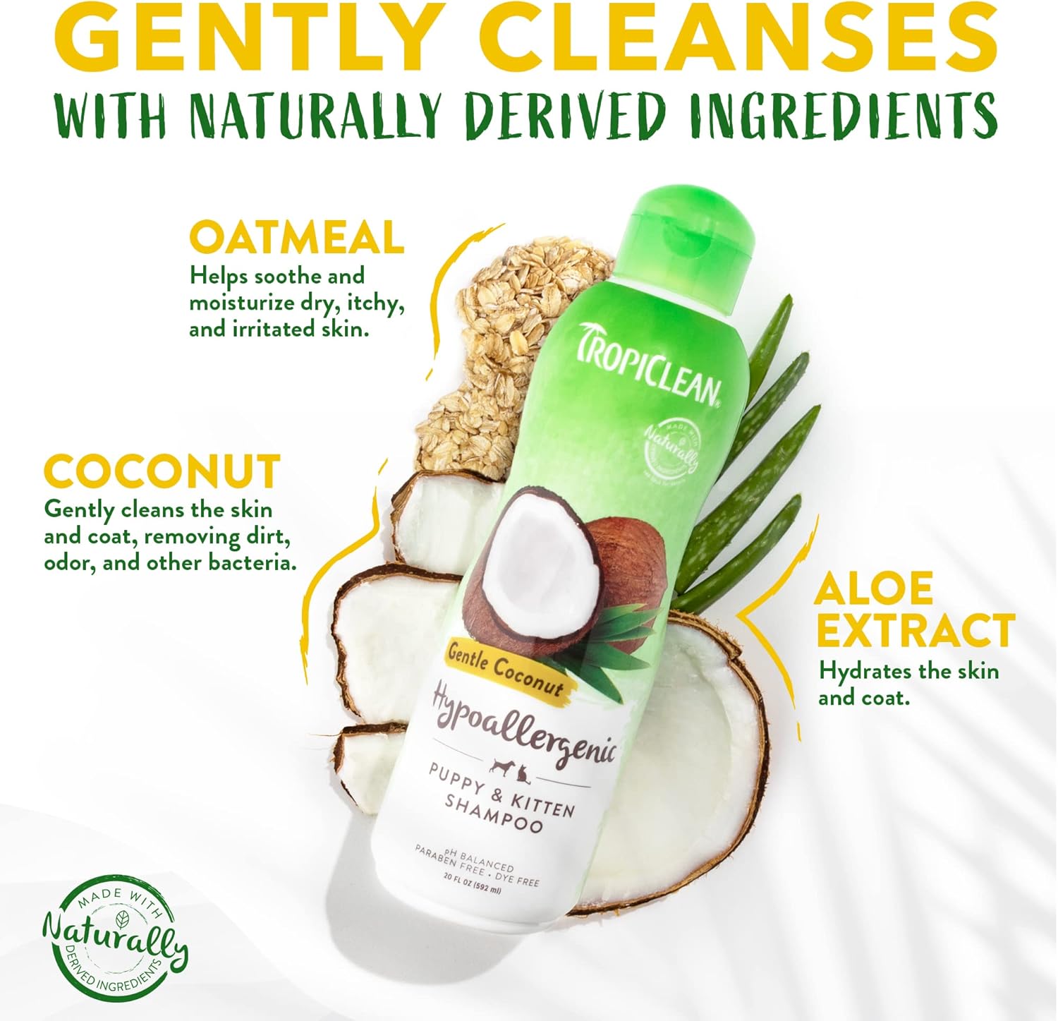 TropiClean Gentle Coconut Hypoallergenic Puppy & Kitten Shampoo, 20oz